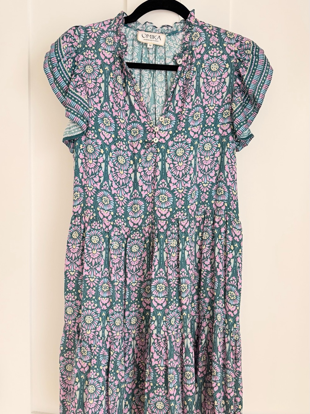 OMIKA Floral Tiered Dress in Teal & Pink